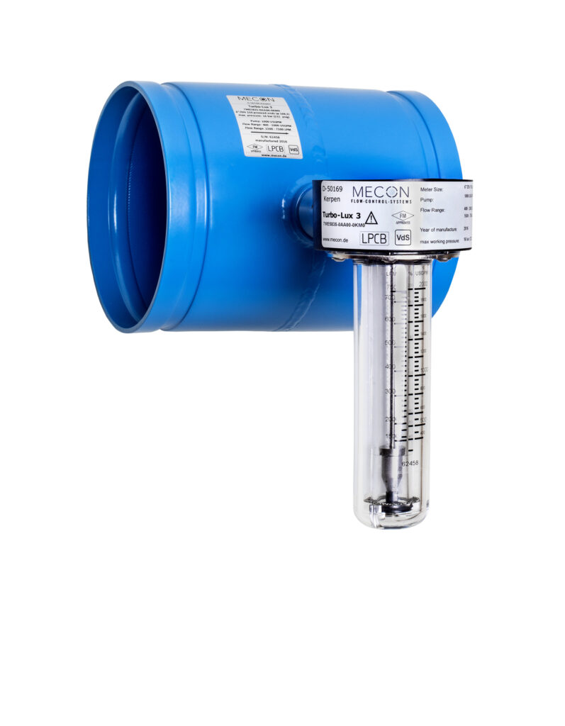 Mecon- Turbo-Lux 3 Blenden-Druchflussmessgerät für Sprinkleranlagen mit drei Zulassungen: FM, LPCB und VDS